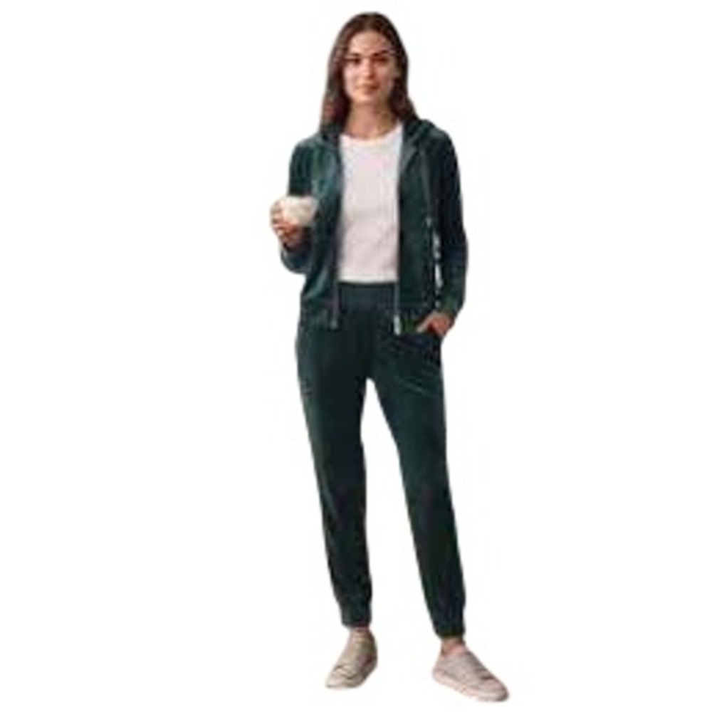 Magaschoni Velour Hoodie & Pants Set Women Large Teal Longline Tunic Loungewear